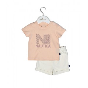 Nautica Des.16 Σετ T-Shirt & Shorts Jersey Salmon/Ecru 80cm 9-12 μηνών