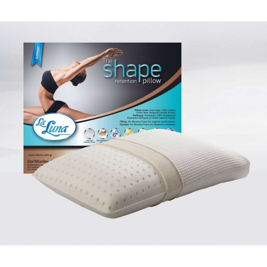 Ανατομικό μαξιλάρι με γέμιση από Visco Elastic Memory Foam και κάλυμμα από ζακάρ, θερμορυθμιστικό ύφασμα. Το συγκεκριμένο μαξιλάρι είναι κατασκευασμένο έτσι ώστε να ρυθμίζει τη θερμοκρασία του κεφαλιού κατά τη διάρκεια του ύπνου, χάρη στο ειδικό ύφασμα πο