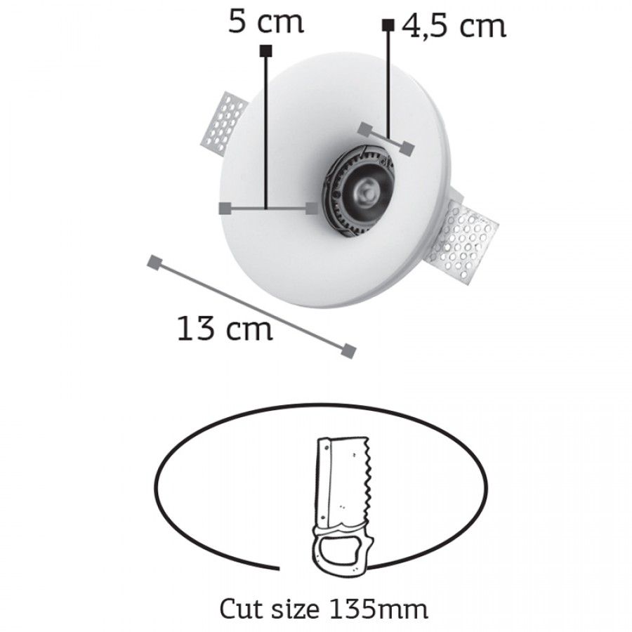 InLight Χωνευτό σποτ λευκό από γύψο 1XGU10 D:13cm (Χ0002)