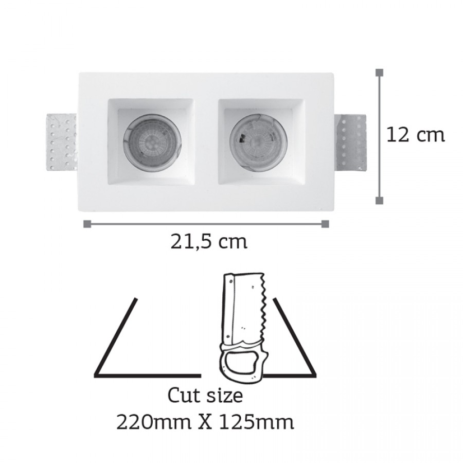 InLight Χωνευτό σποτ λευκό από γύψο 2XGU10 IP44 D:21,5cm (Χ0007)