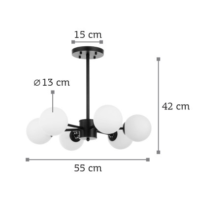 InLight Κρεμαστό φωτιστικό από μαύρο μέταλλο και λευκή οπαλίνα 6XG9 D:55cm (5315-6)